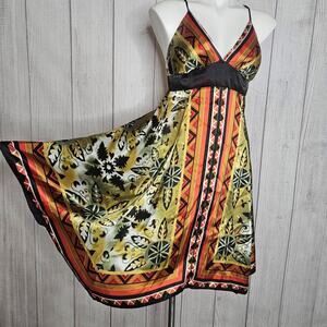 VTG 90s Y2K Rubber Ducky Production Boho Hippie Scarf Midi Dress, sz M